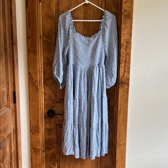Torrid Light Blue Polka Dot Long Sleeve Dress - Picture 1 of 7